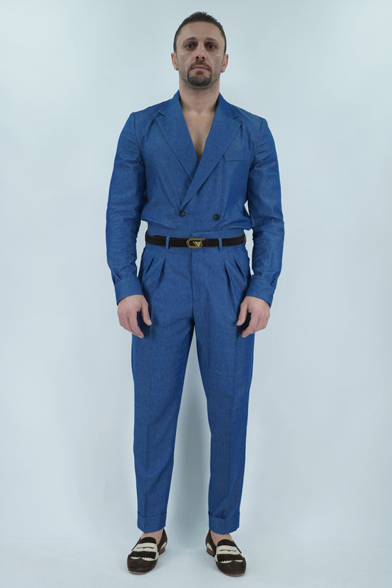 Giacca camicia doppiopetto petto napoli effetto jeans lavaggio scuro