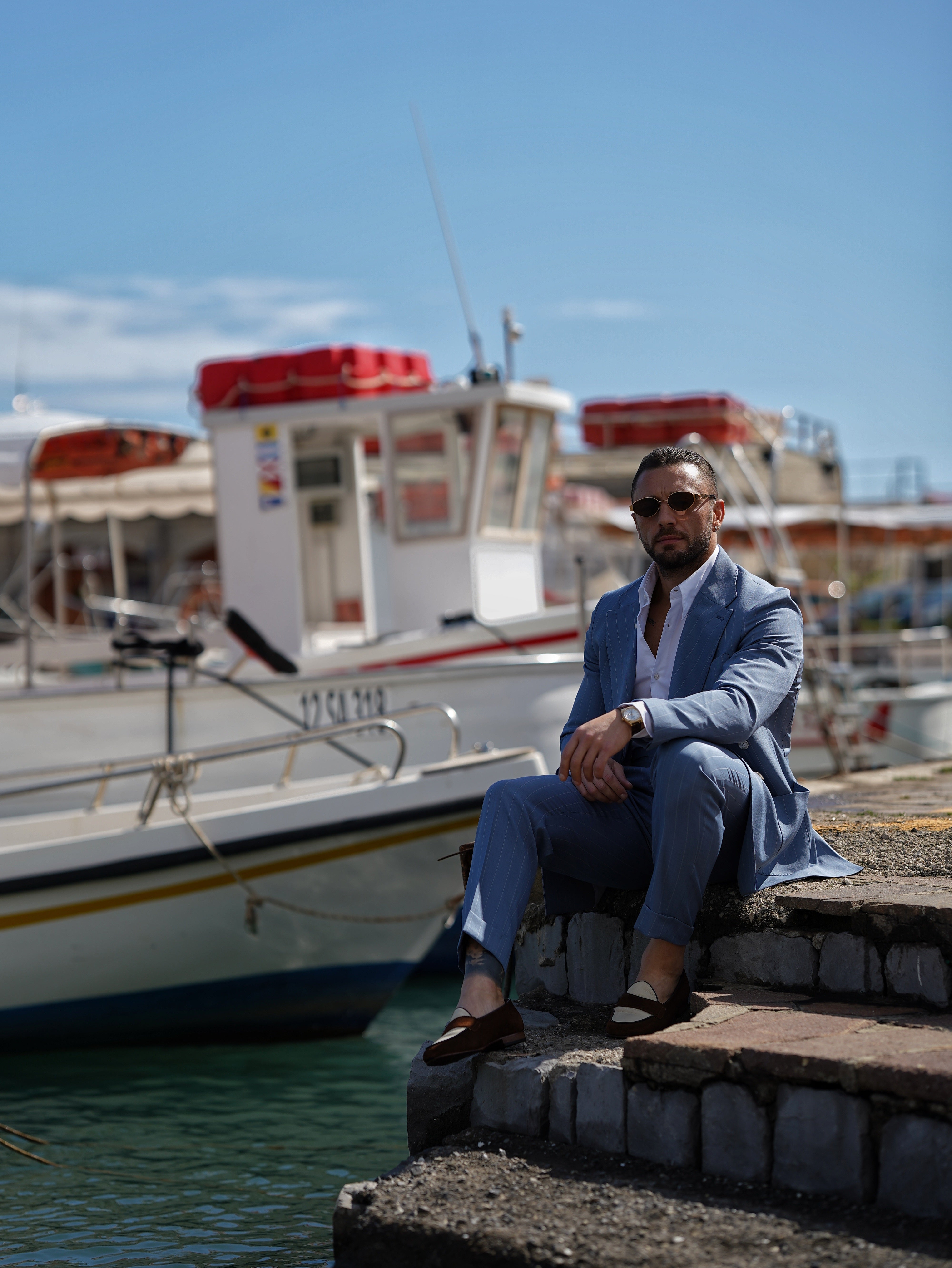 Abito harmonious doppiopetto petto napoli azzurro gessato