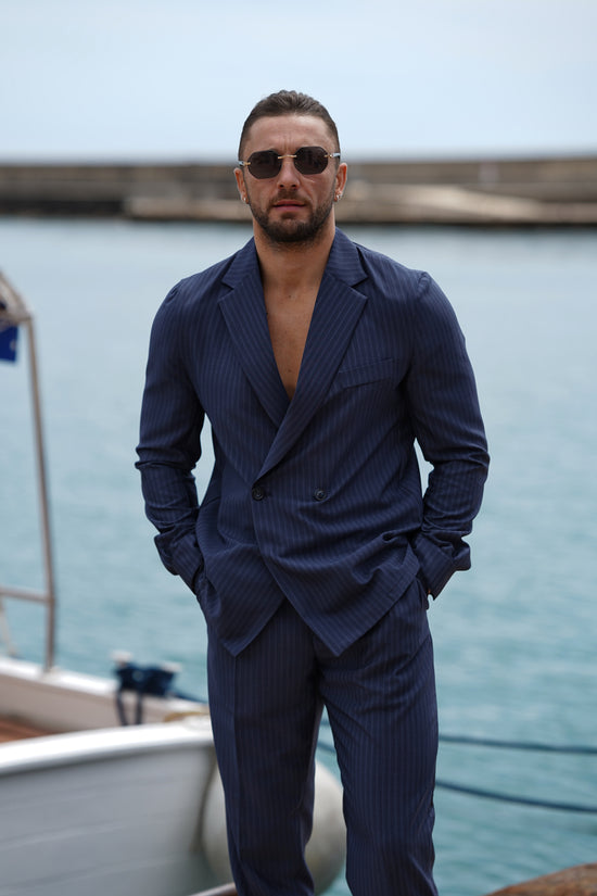 Giacca camicia doppiopetto petto napoli solaro blu