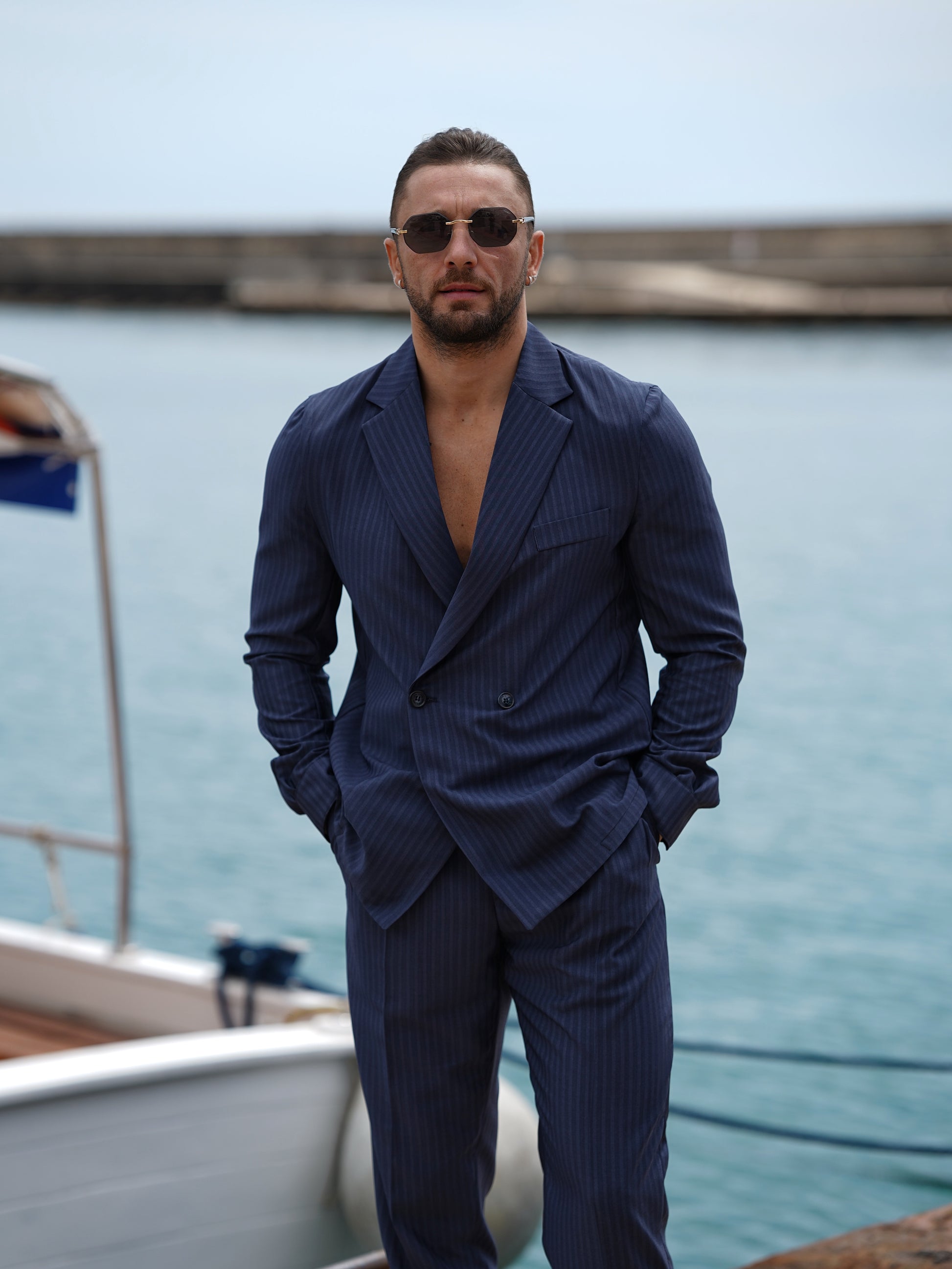 Giacca camicia doppiopetto petto napoli solaro blu