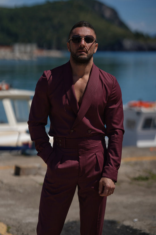 Giacca camicia doppiopetto collo a scialle rubino