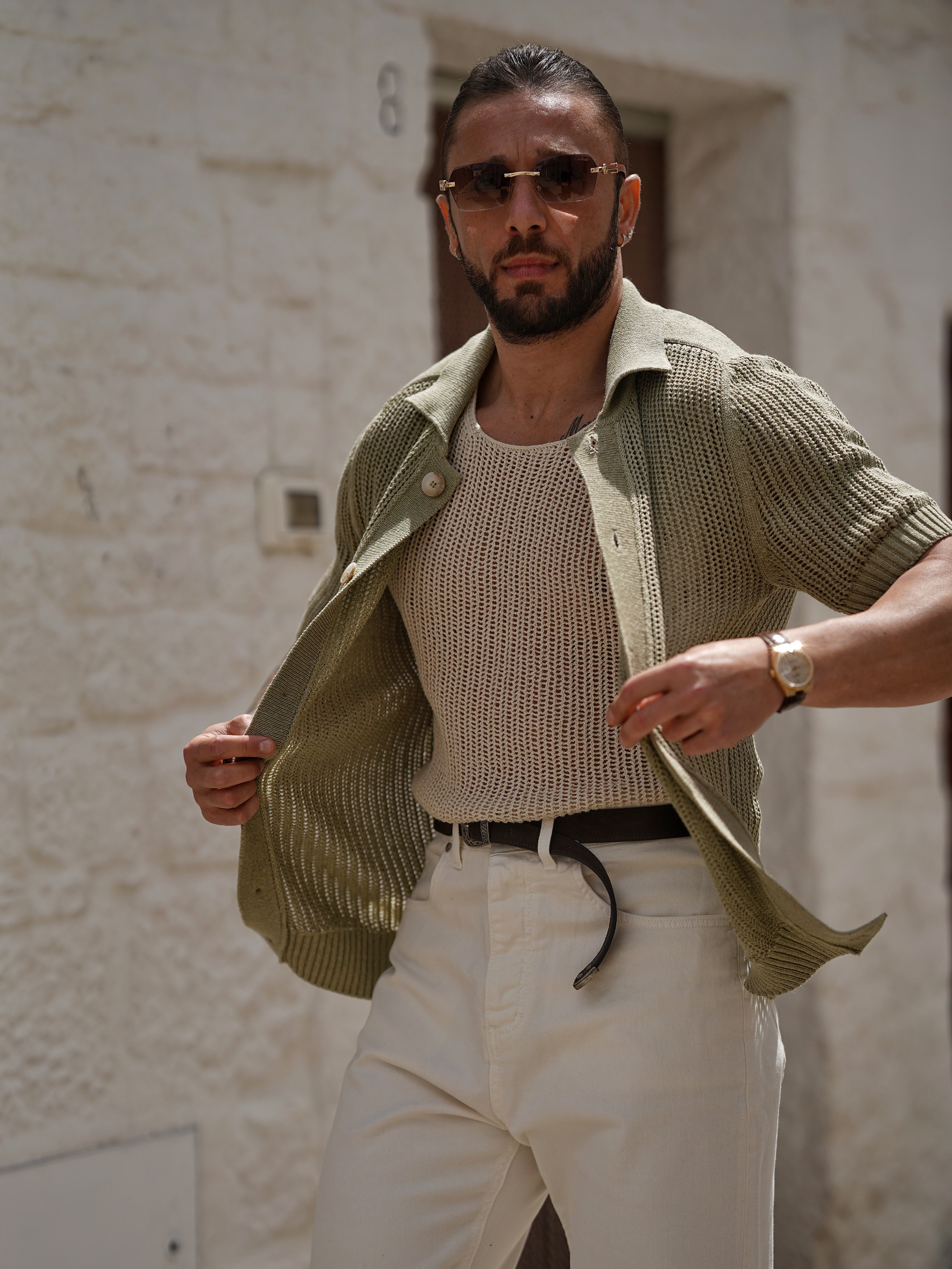 Camicia forata verde safari