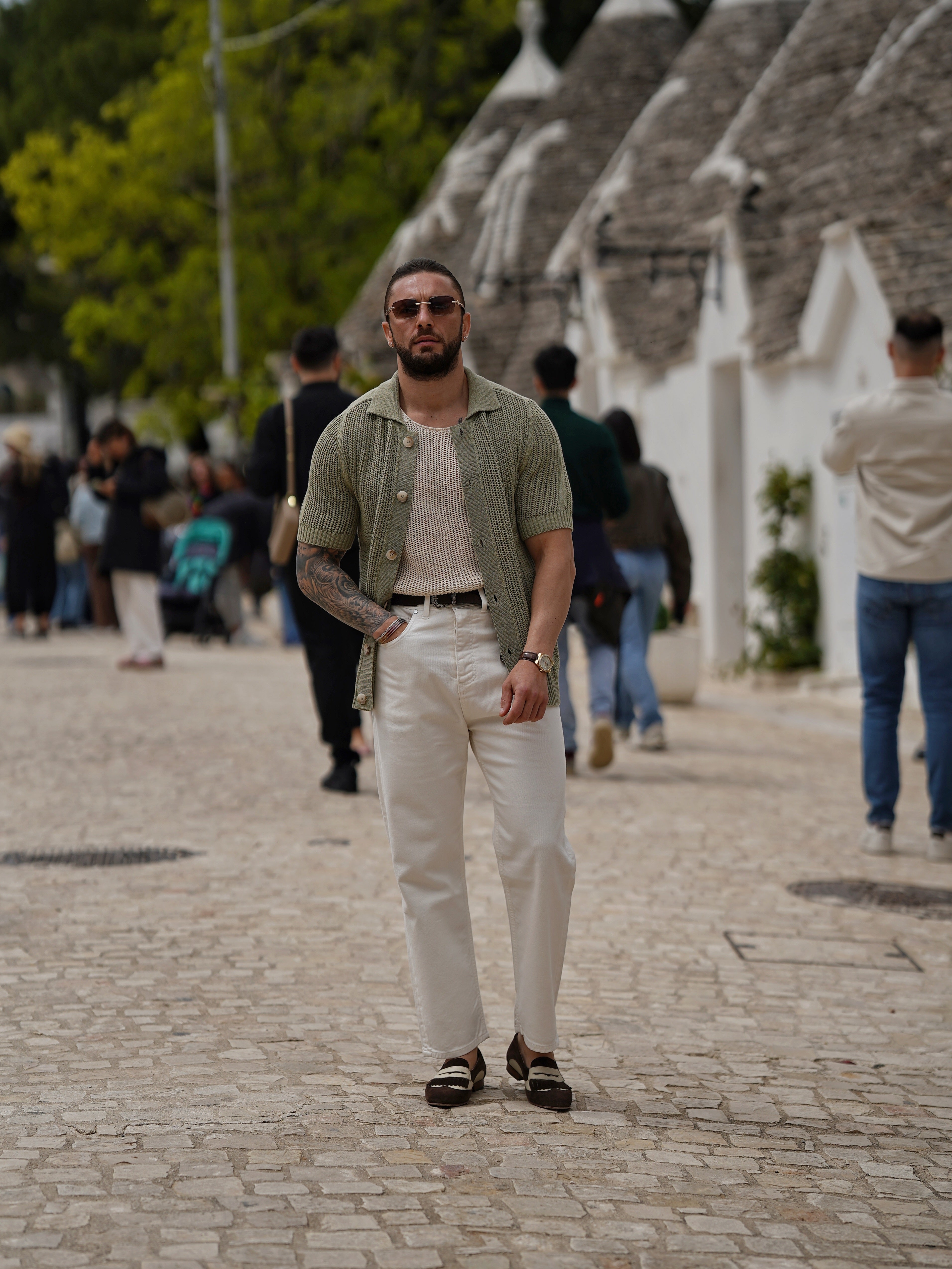 Camicia forata verde safari