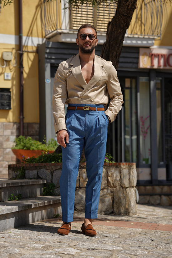 Giacca camicia doppiopetto petto napoli beige