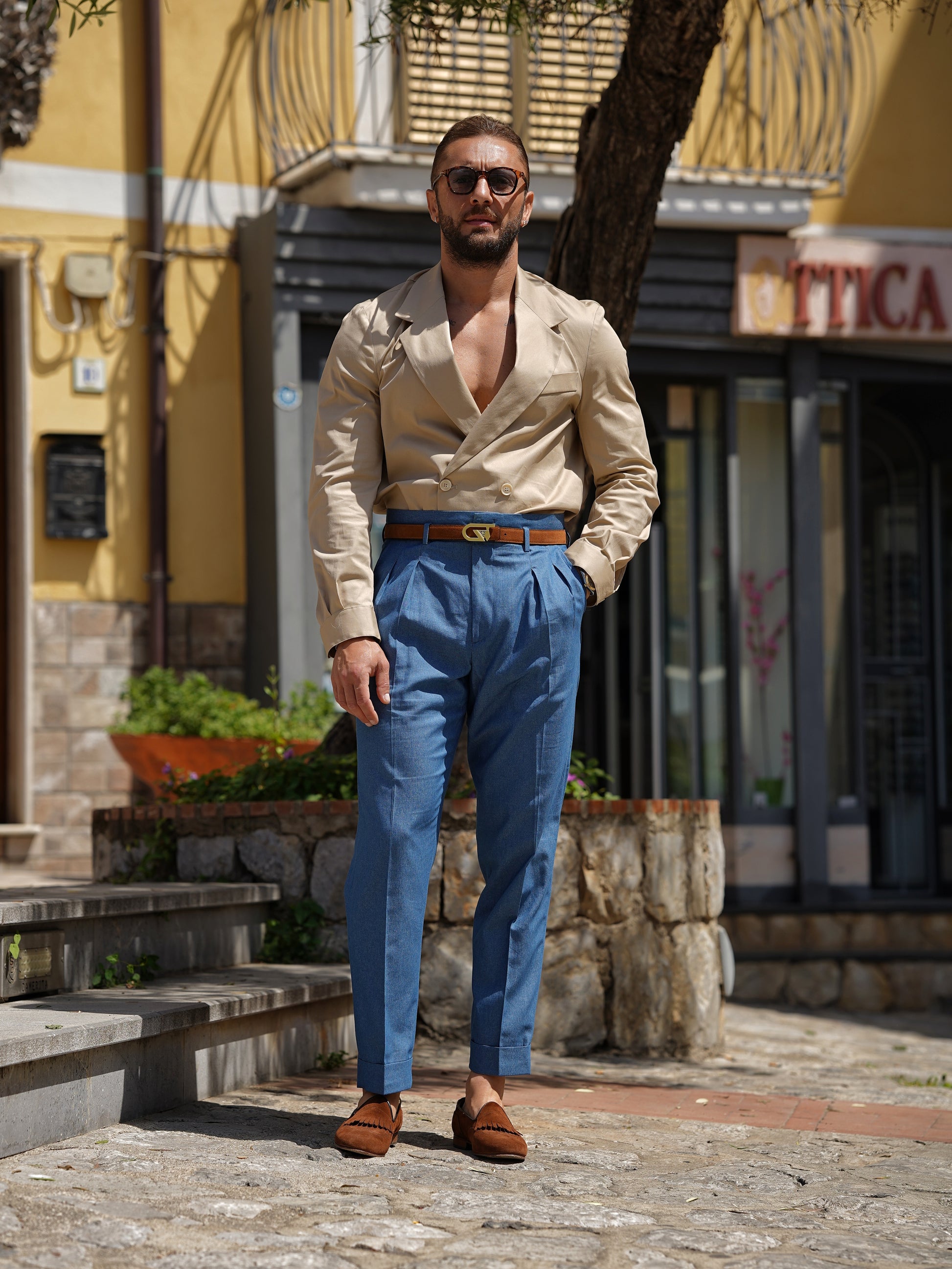 Giacca camicia doppiopetto petto napoli beige