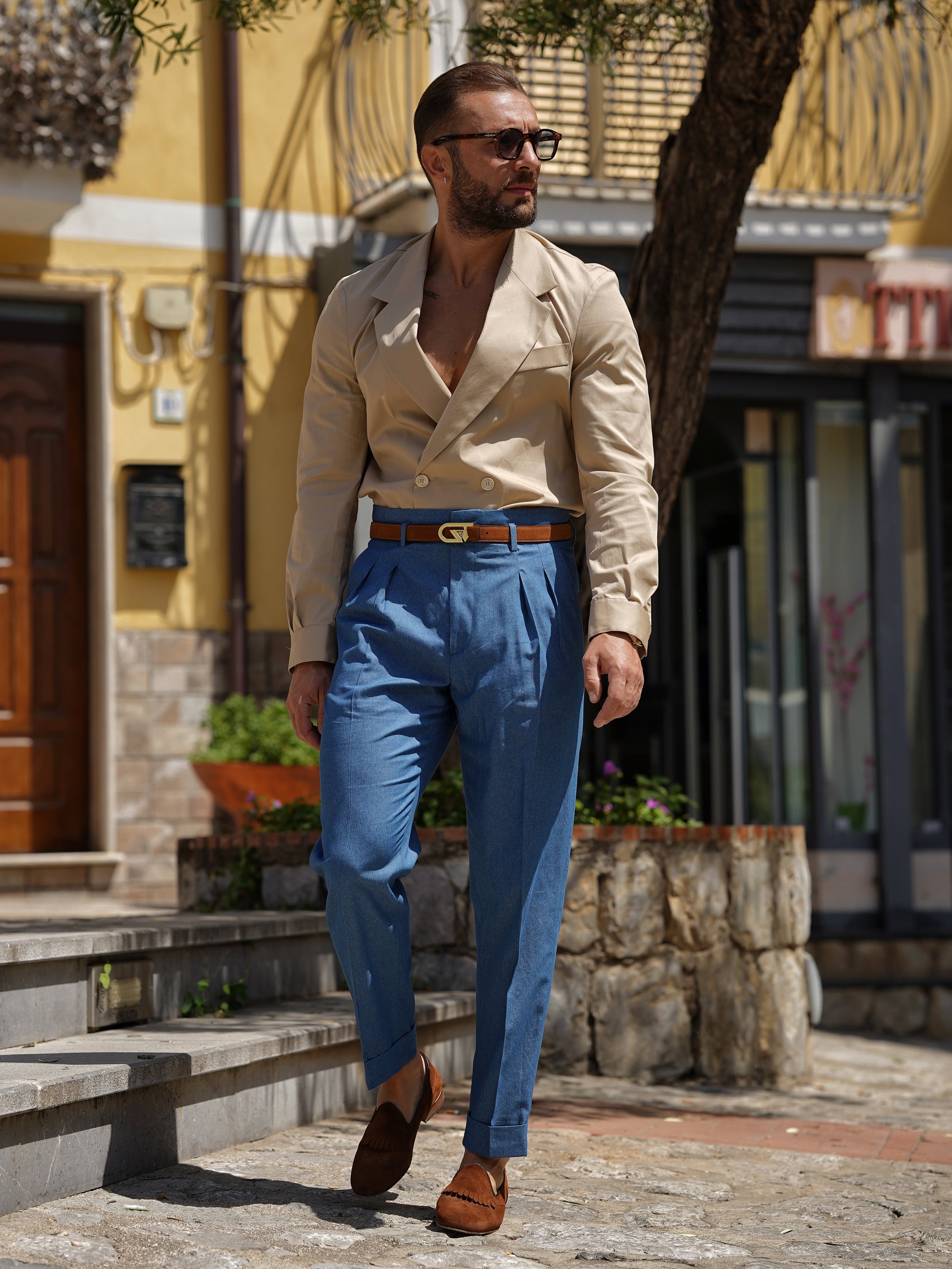 Giacca camicia doppiopetto petto napoli beige