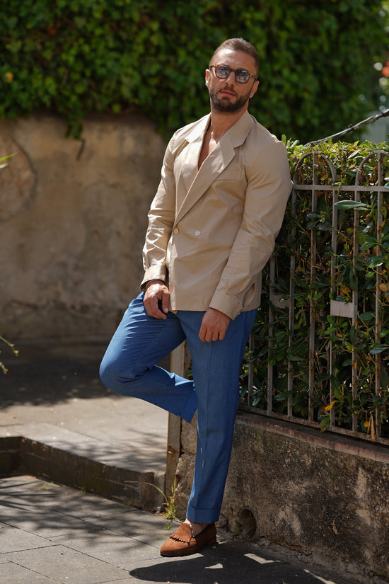 Giacca camicia doppiopetto petto napoli beige