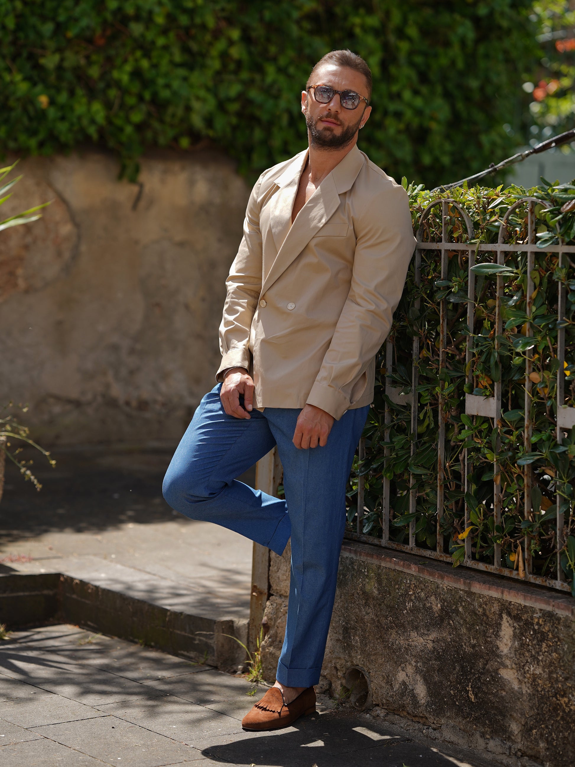 Giacca camicia doppiopetto petto napoli beige