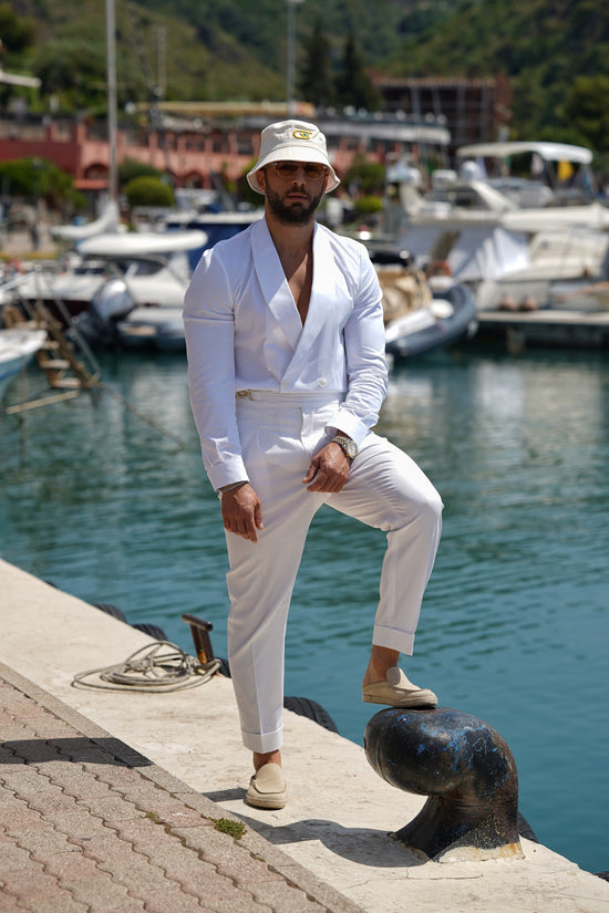 Giacca camicia doppiopetto collo a scialle bianco
