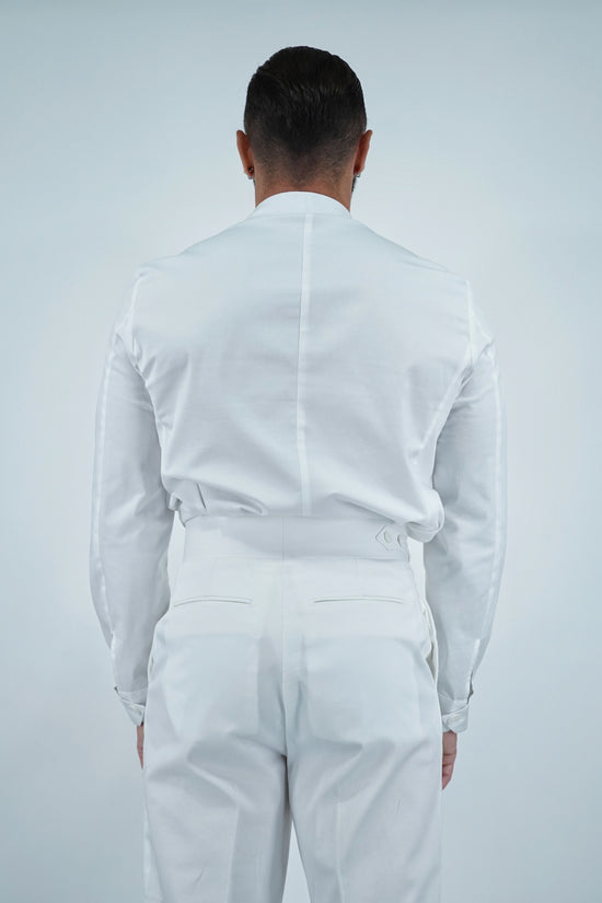 Giacca camicia doppiopetto collo a scialle bianco