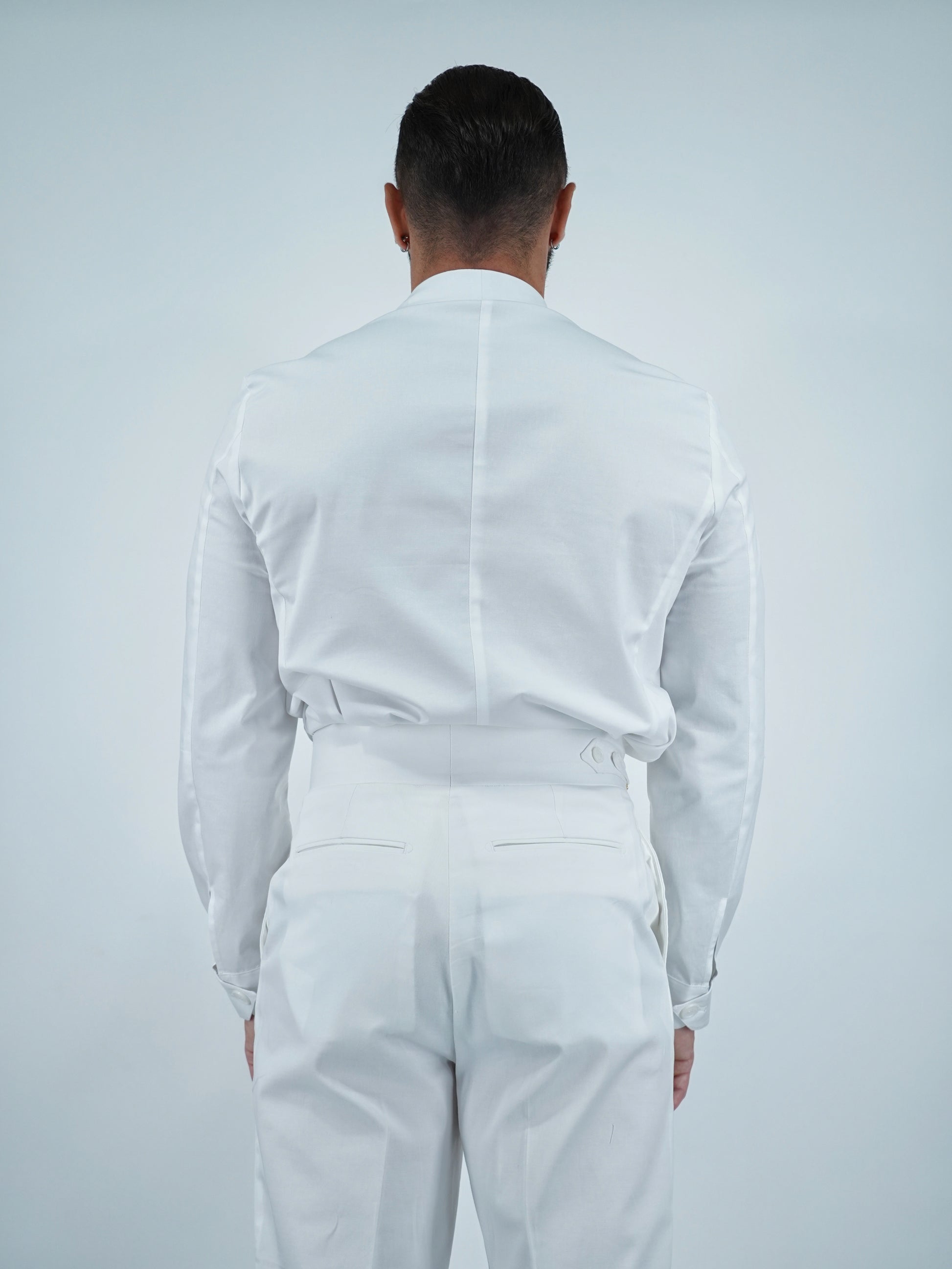 Giacca camicia doppiopetto collo a scialle bianco
