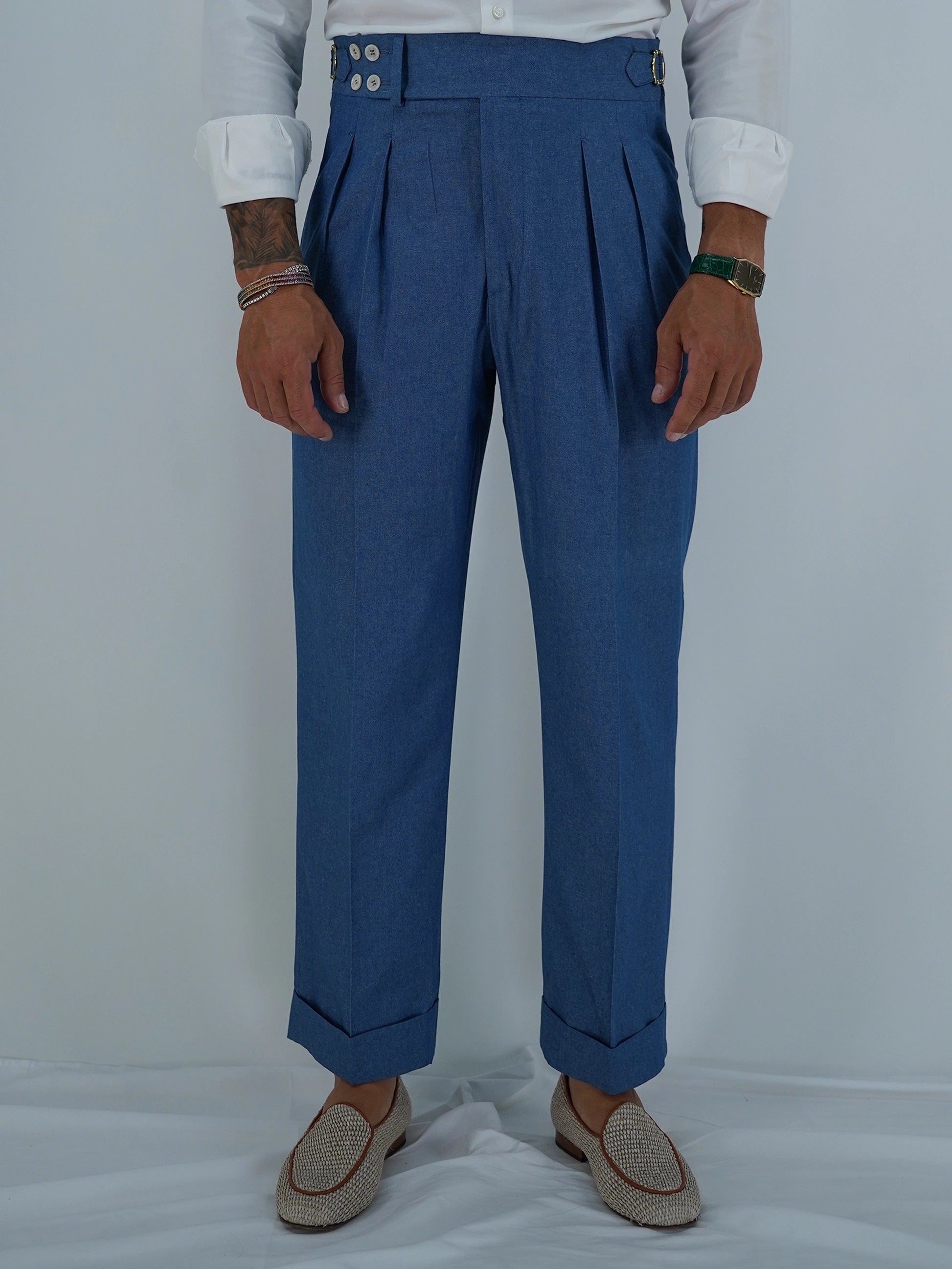 Gurkha Heritage 4 bottoni - Fondo 22/25cm | Doppia Fibbia Regolabile | Jeans Chiaro