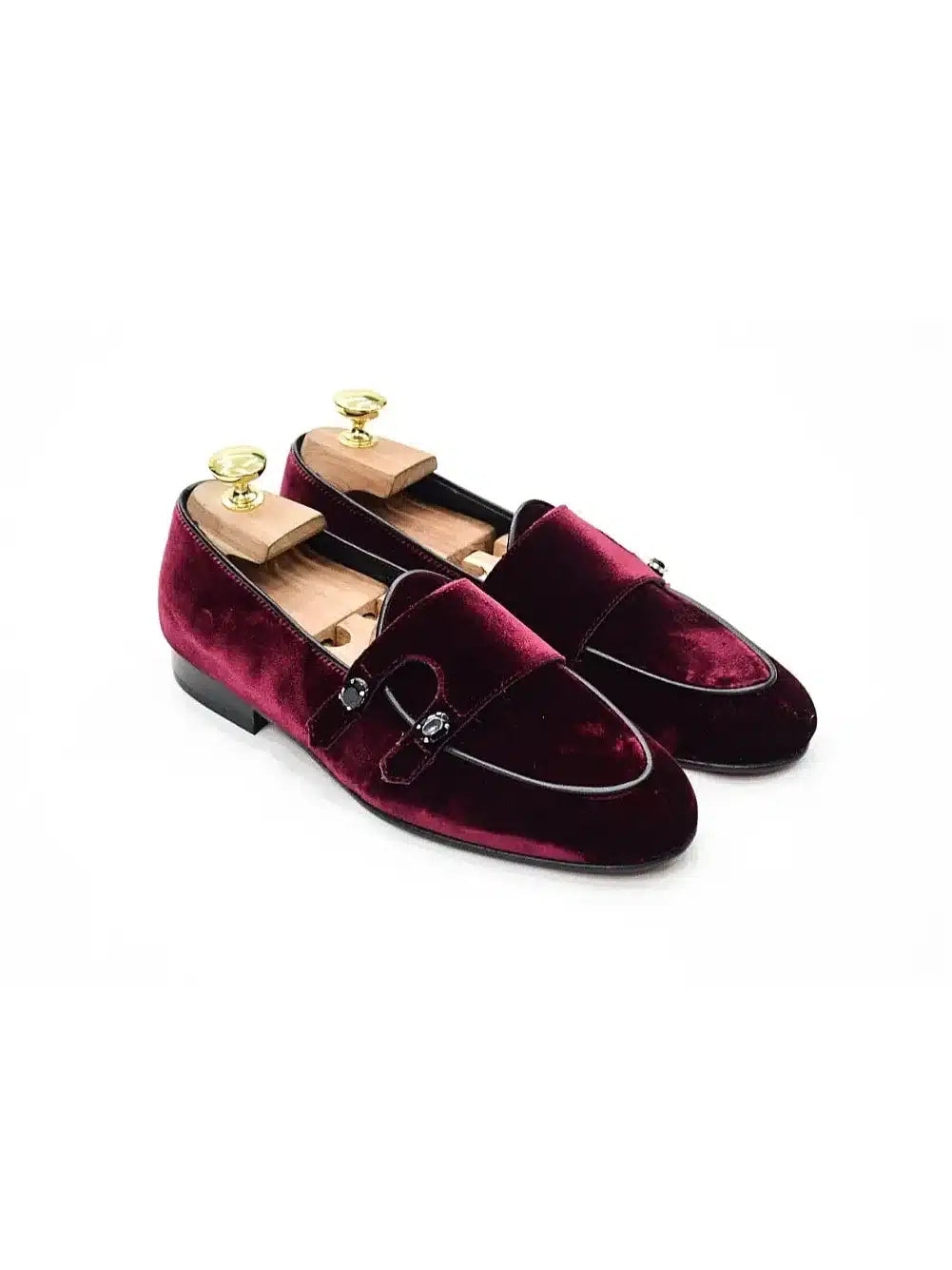 Mocassini doppia fibbia Velluto Bordeaux con applicazioni in pietra