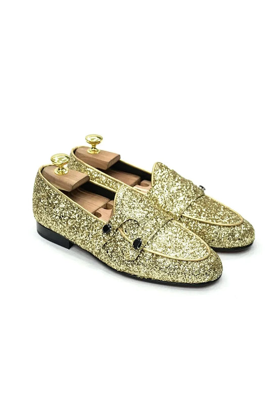 Mocassino Glitterato Oro con applicazioni in Pietra