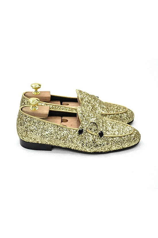 Mocassino Glitterato Oro con applicazioni in Pietra