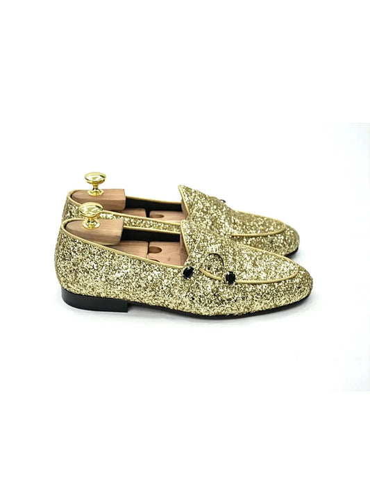 Mocassino Glitterato Oro con applicazioni in Pietra
