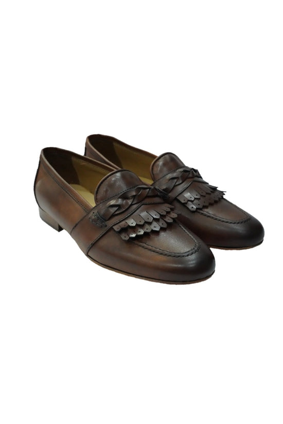 Mocassini treccia cuoio