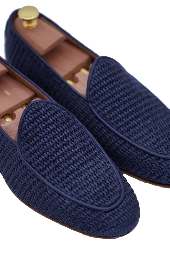 Mocassini pantofola in rafia blu