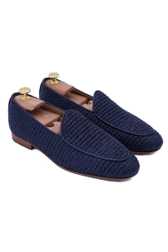 Mocassini pantofola in rafia blu