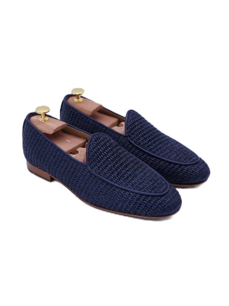 Mocassini pantofola in rafia blu