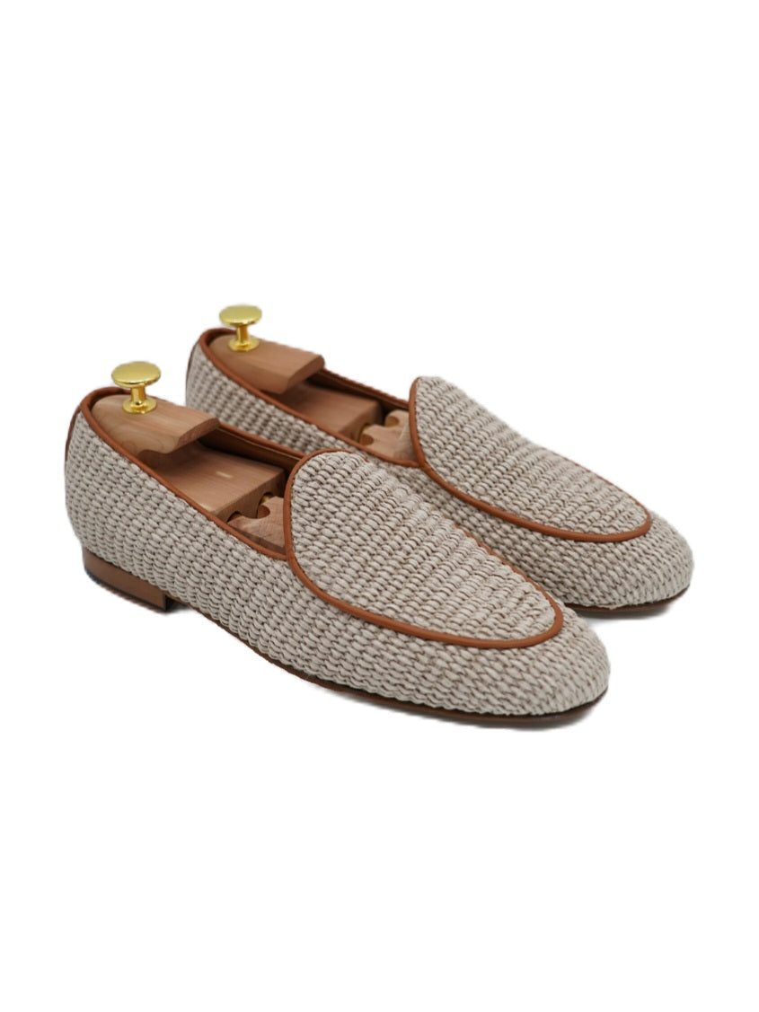 Mocassini pantofola in rafia beige