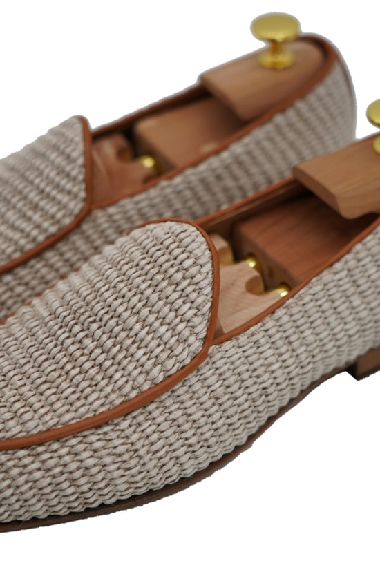 Mocassini pantofola in rafia beige