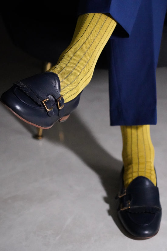 Calza Lunga Filo di Scozia - Coste Vanise | Giallo/Blu navy