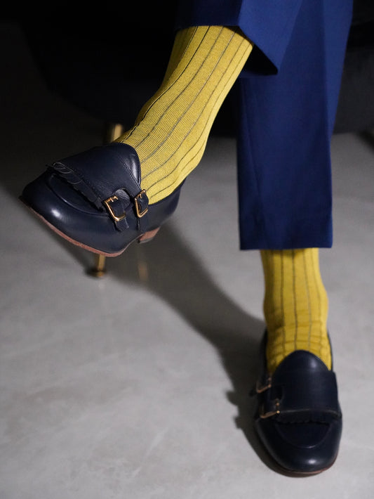 Calza Lunga Filo di Scozia - Coste Vanise | Giallo/Blu navy
