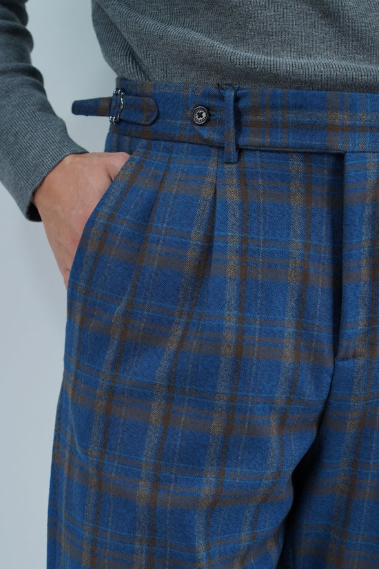 Gurkha 1 bottone con fibbie laterali stringenti Tartan Blu Check