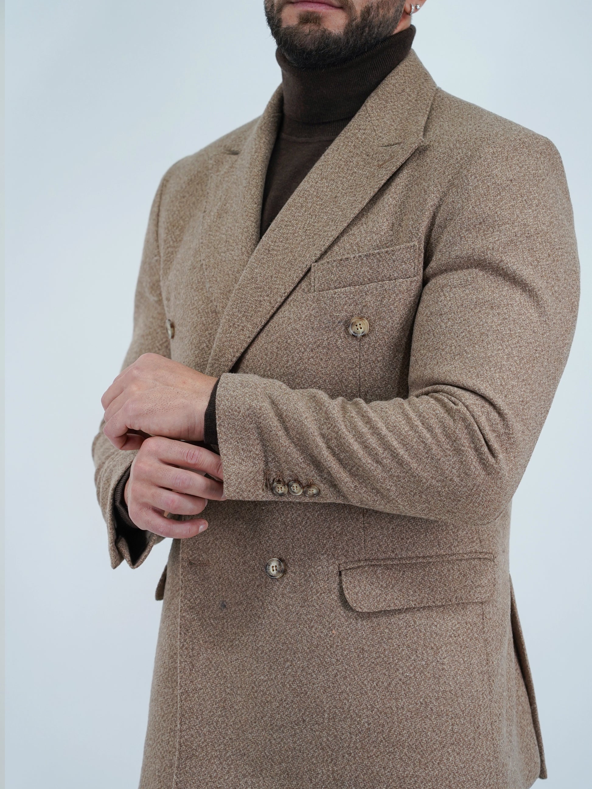 Giacca Harmonious doppiopetto in flanella argilla