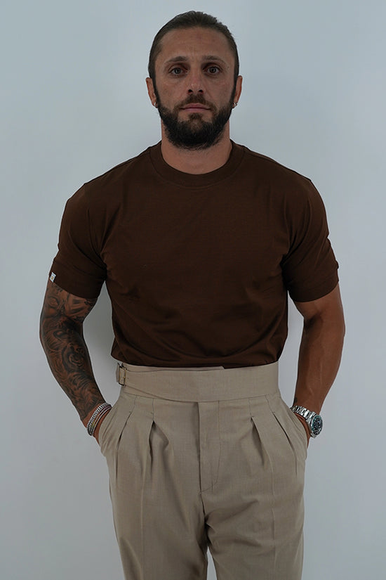 T-Shirt in Filo di Scozia | Girocollo| Caffè