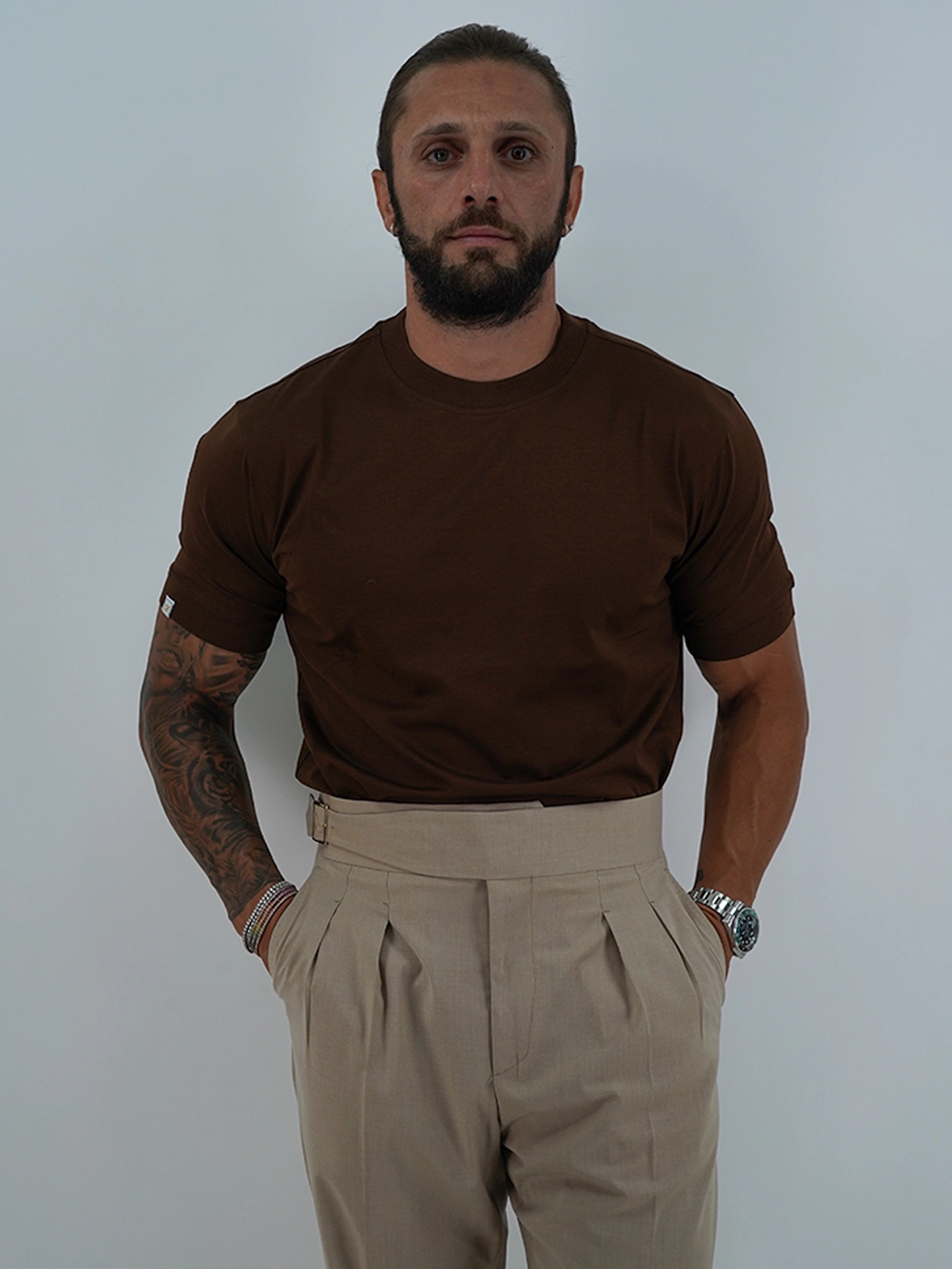 T-Shirt in Filo di Scozia | Girocollo| Caffè