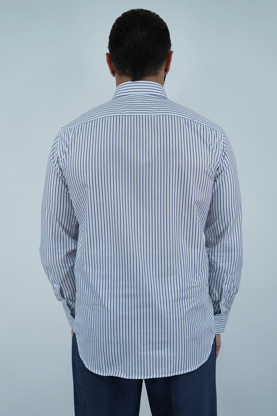 Camicia collo francese bianca rigo blu