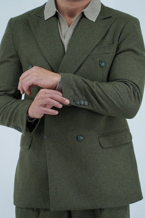 Giacca Harmonious doppiopetto in flanella verde foresta