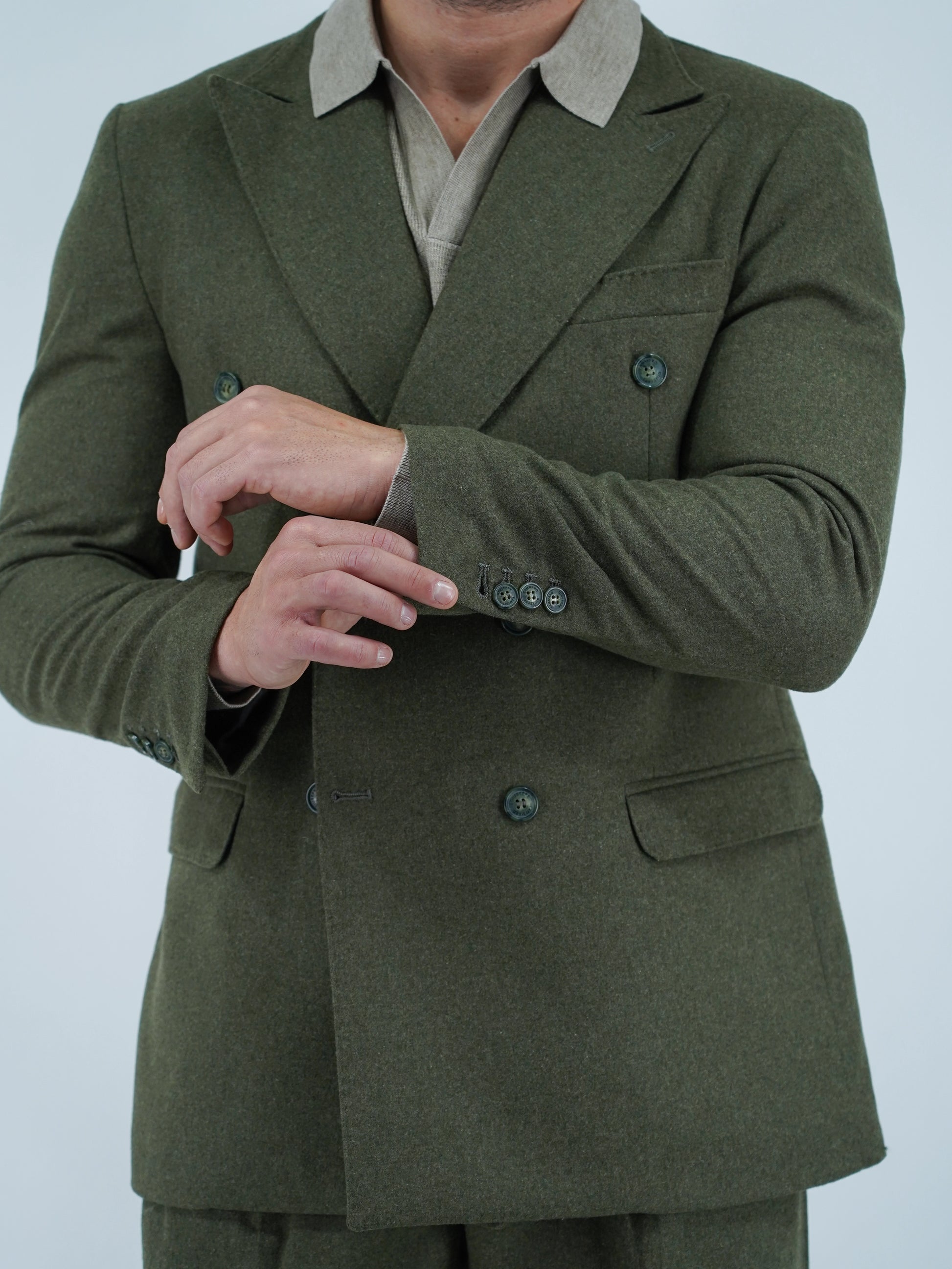 Giacca Harmonious doppiopetto in flanella verde foresta