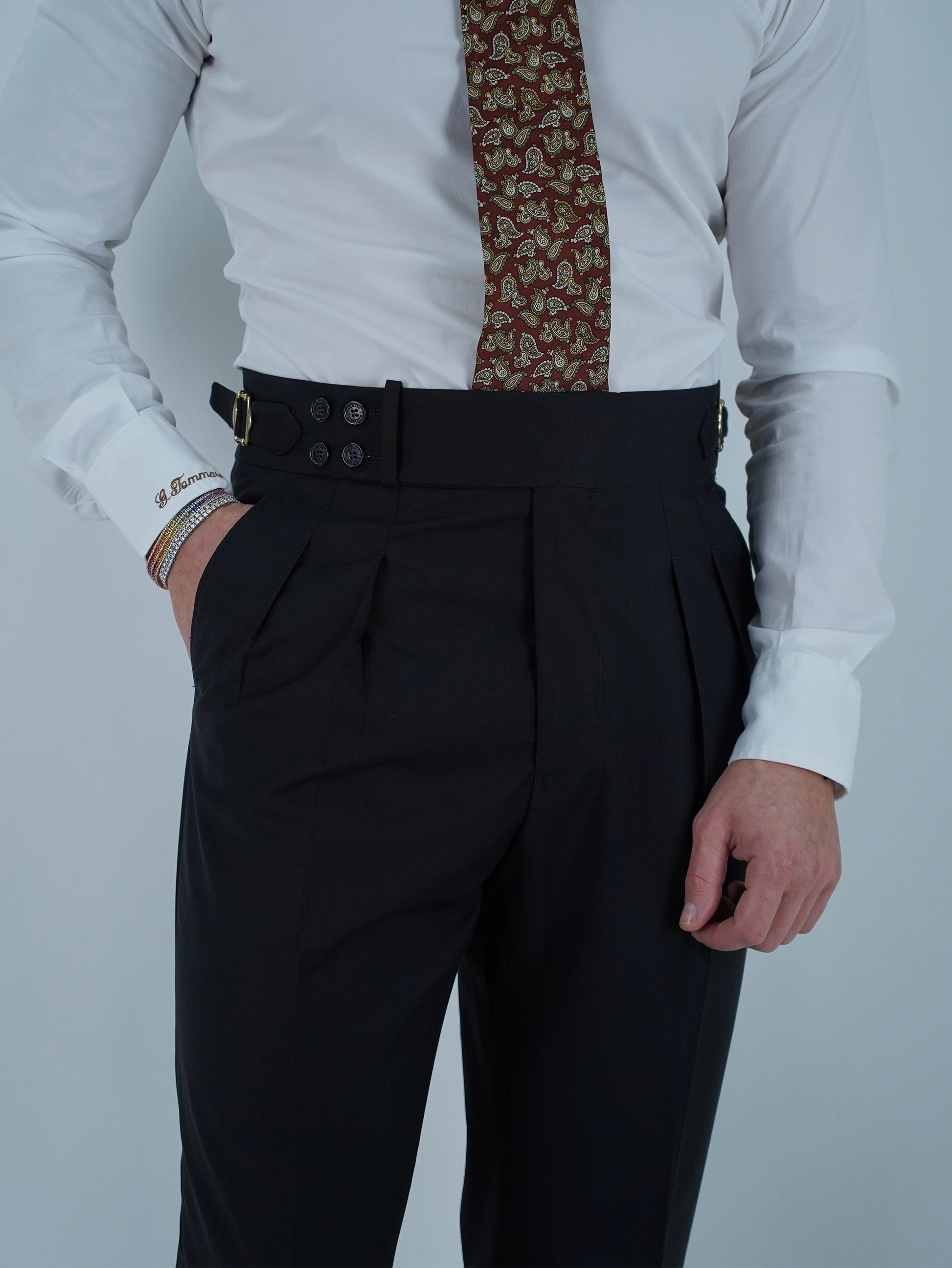 Gurkha 4 bottoni - Fondo 17/20cm | Doppia Fibbia Regolabile | Nero Corvino