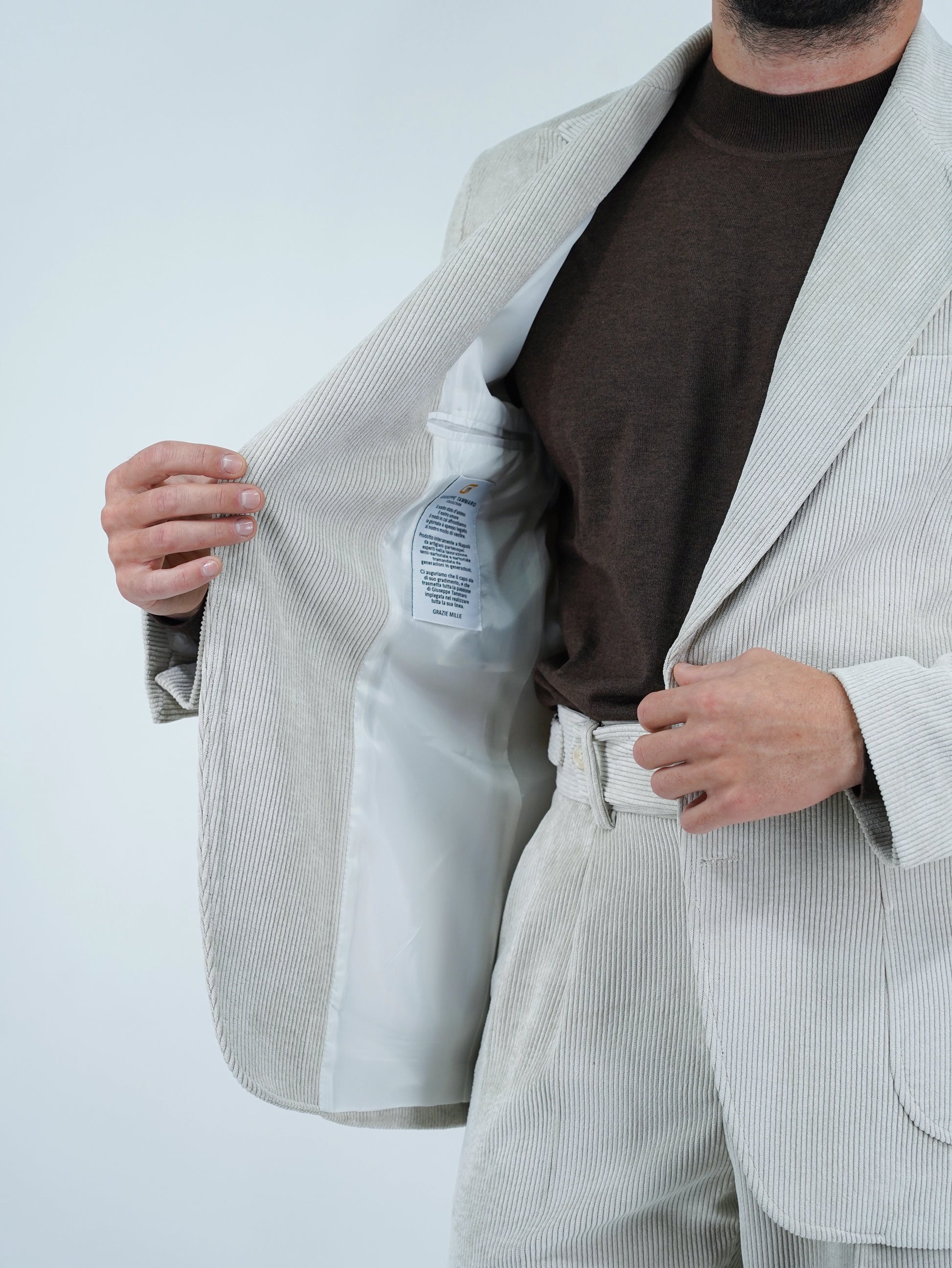 Giacca Harmonious doppiopetto in velluto a coste avorio