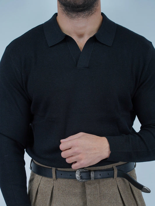Polo senza bottoni in filo nero