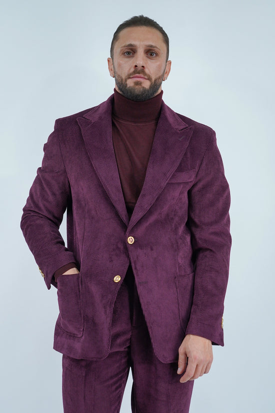Giacca Harmonious monopetto in velluto a coste bordeaux