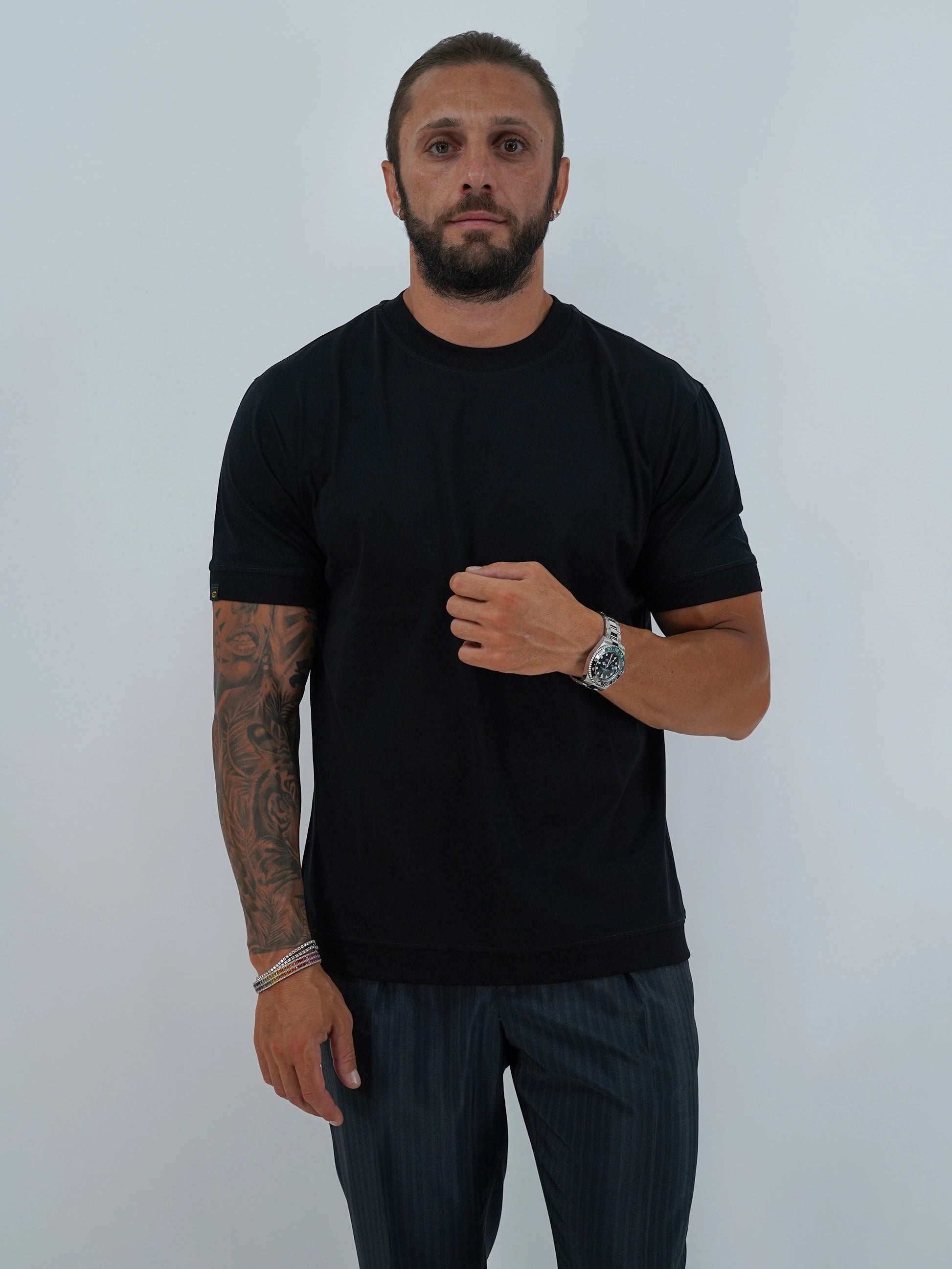 T-Shirt in Filo di Scozia | Girocollo| Nero