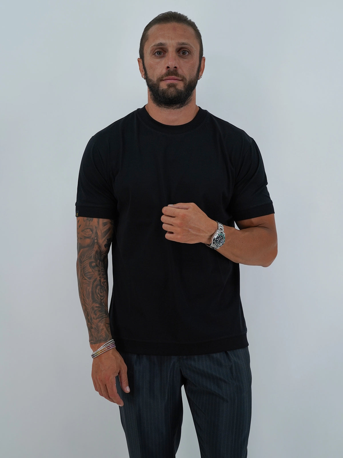 T-Shirt in Filo di Scozia | Girocollo| Nero