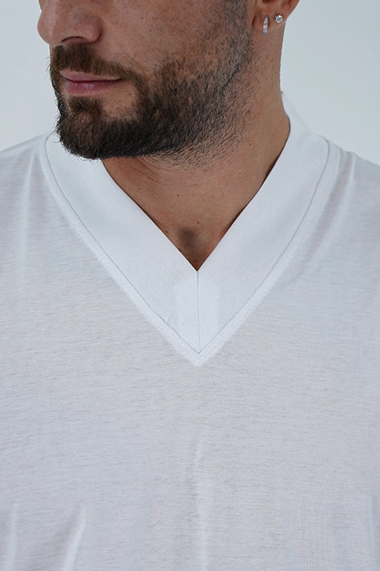 T-Shirt in Filo di Scozia | Scollo a V| Bianco