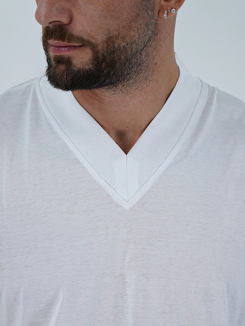 T-Shirt in Filo di Scozia | Scollo a V| Bianco