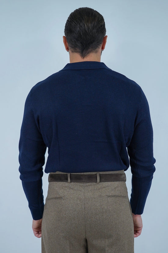 Polo senza bottoni in filo blu