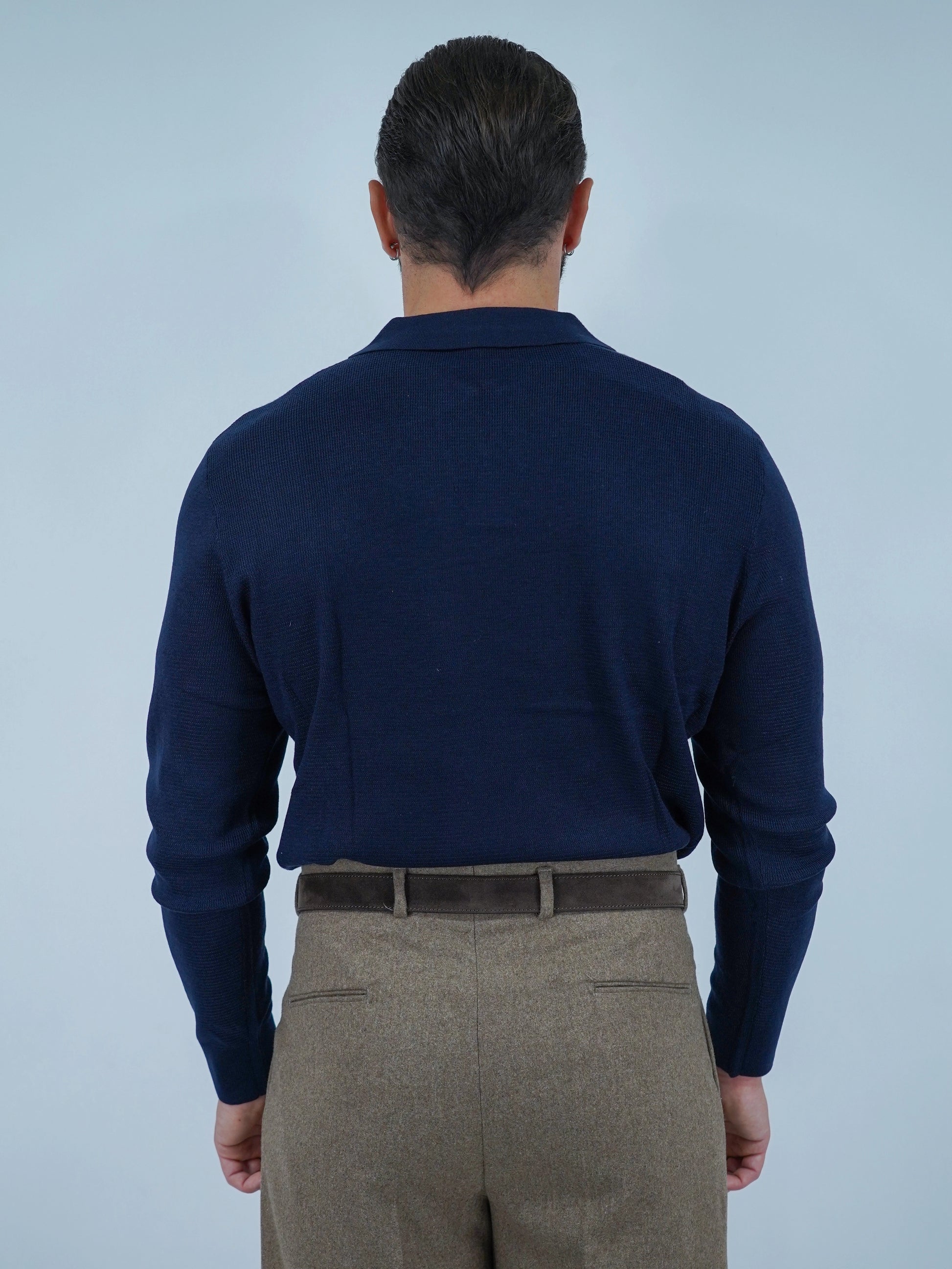 Polo senza bottoni in filo blu