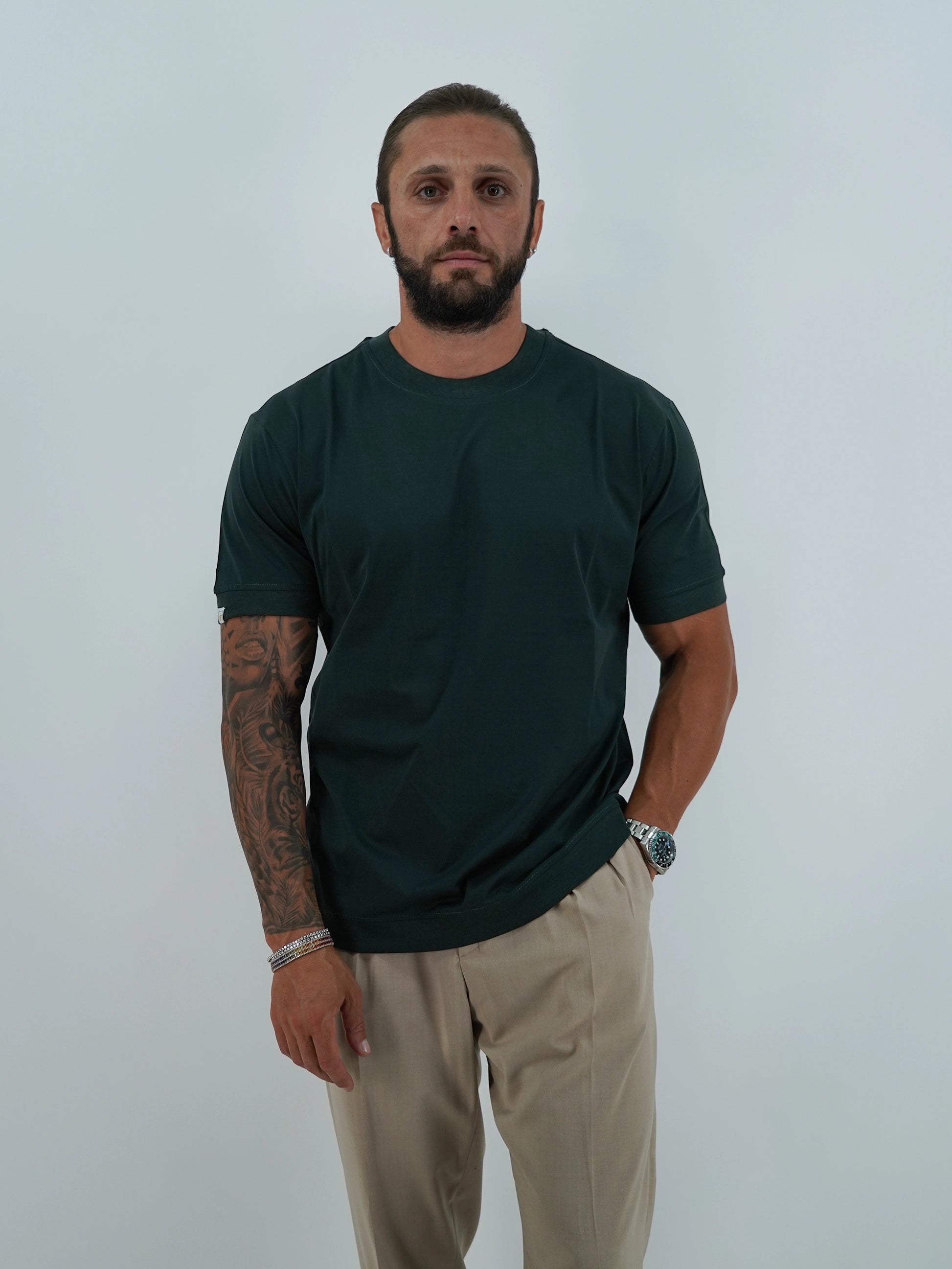 T-Shirt in Filo di Scozia | Girocollo| Verde Foresta