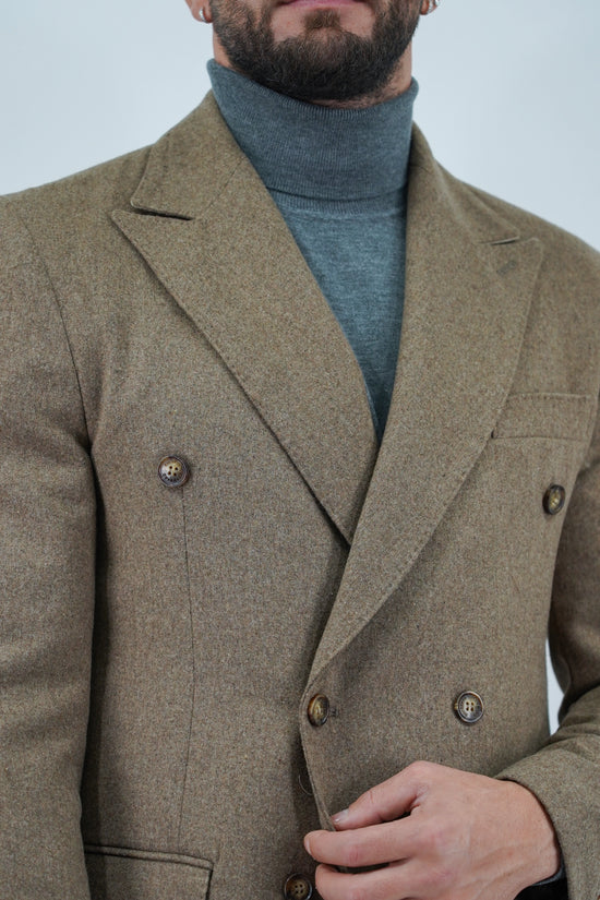 Giacca Harmonious doppiopetto in flanella quercia