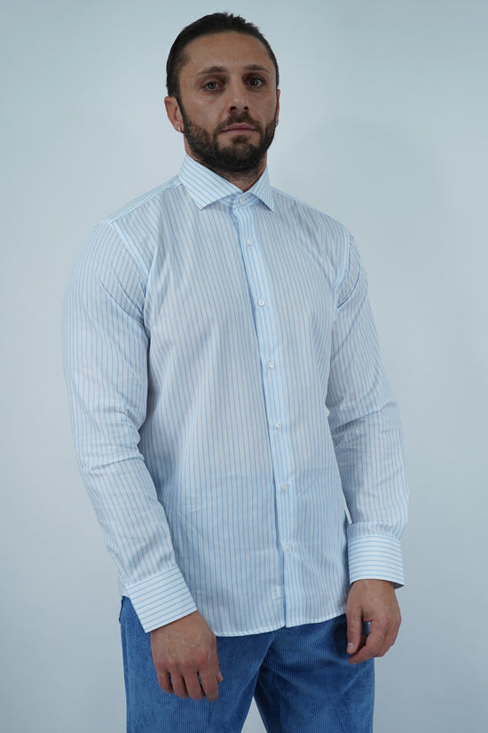 Camicia collo francese Bianca rigo celeste