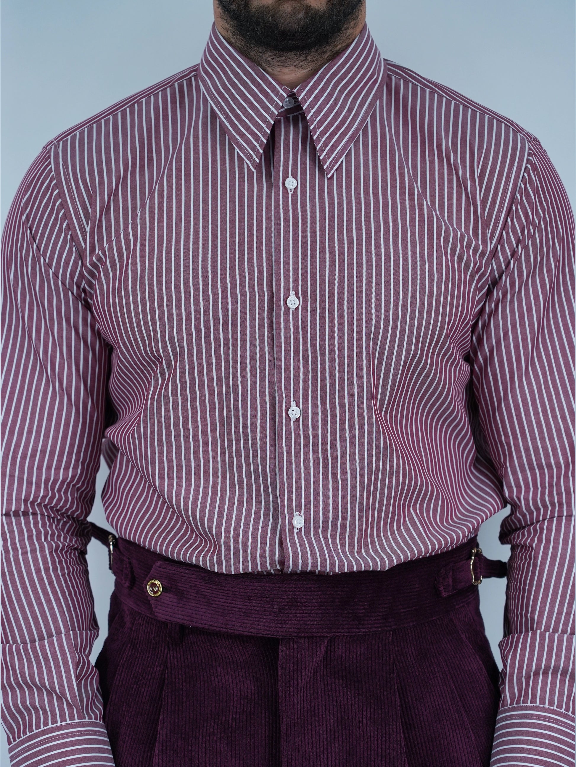 Camicia collo a vela bordeaux rigo bianco