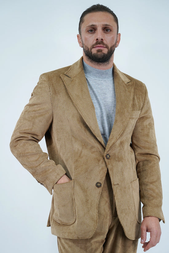 Giacca Harmonious monopetto in velluto a coste fango